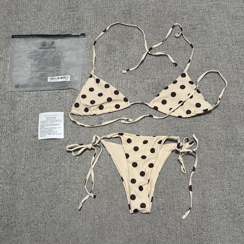 Unbranded light beige two-piece string bikini Polka Dots Side Ties Size XS NWOT